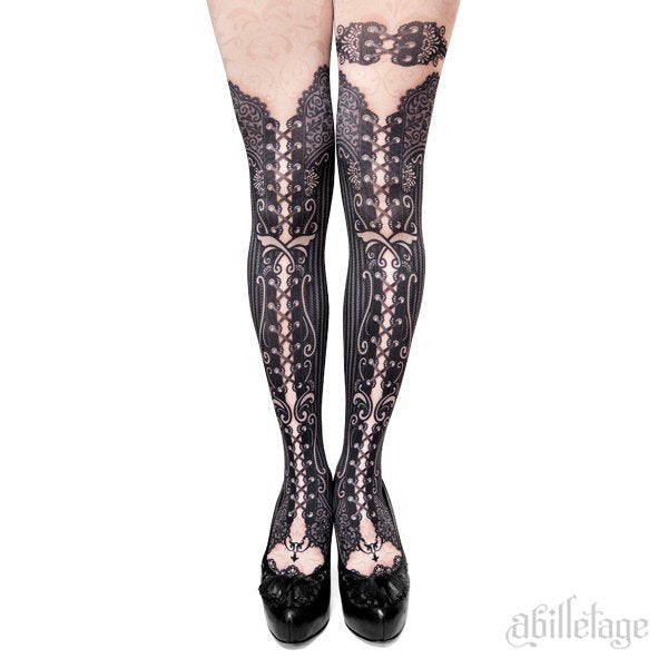 corset tights STRIPE LACE | abilletage | ロリータ ゴスロリ ゴシックファッション通販はワンダーウェルト  フルール