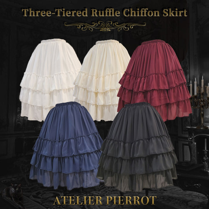 Three-Tiered Ruffle Chiffon Skirt | ATELIER-PIERROT | Wunderwelt Fleur -  Online Boutique for Gothic & Lolita Fashion