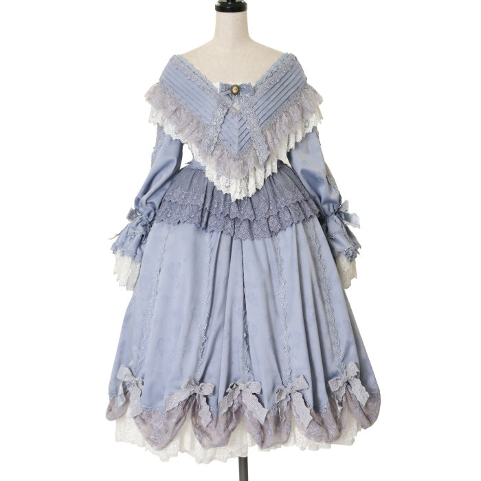 USED】【Mサイズ】VicToria ケープレット付きドレス（grayish blue