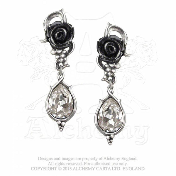 E347 Pewter Earrings: Bacchanal Rose | Alchemy Gothic | Wunderwelt